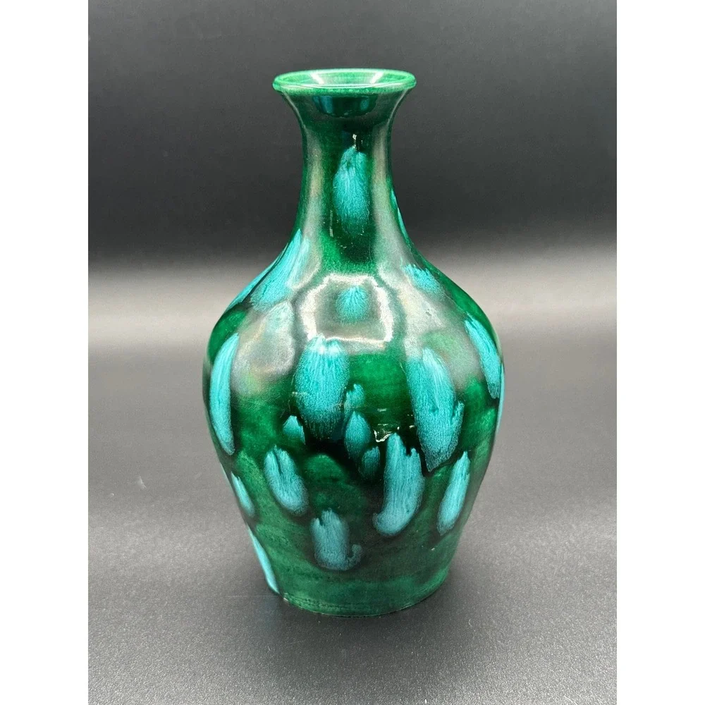 D. Hausen Signed Studio Pottery Vase Green Turquoise Glaze 7.5